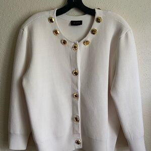 NWOT St. John Ivory Cardigan with Gold Accents, XL